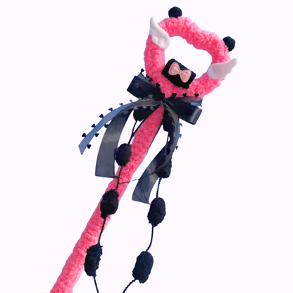 Pink & Black Angel Wing Cat Wand Toy