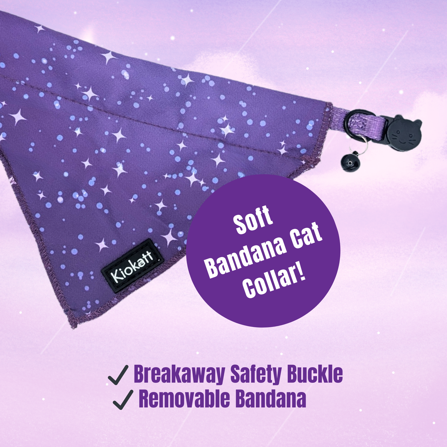 Pawsome Pair – Purple Stars Bandana Cat Collar + Matching Scrunchie