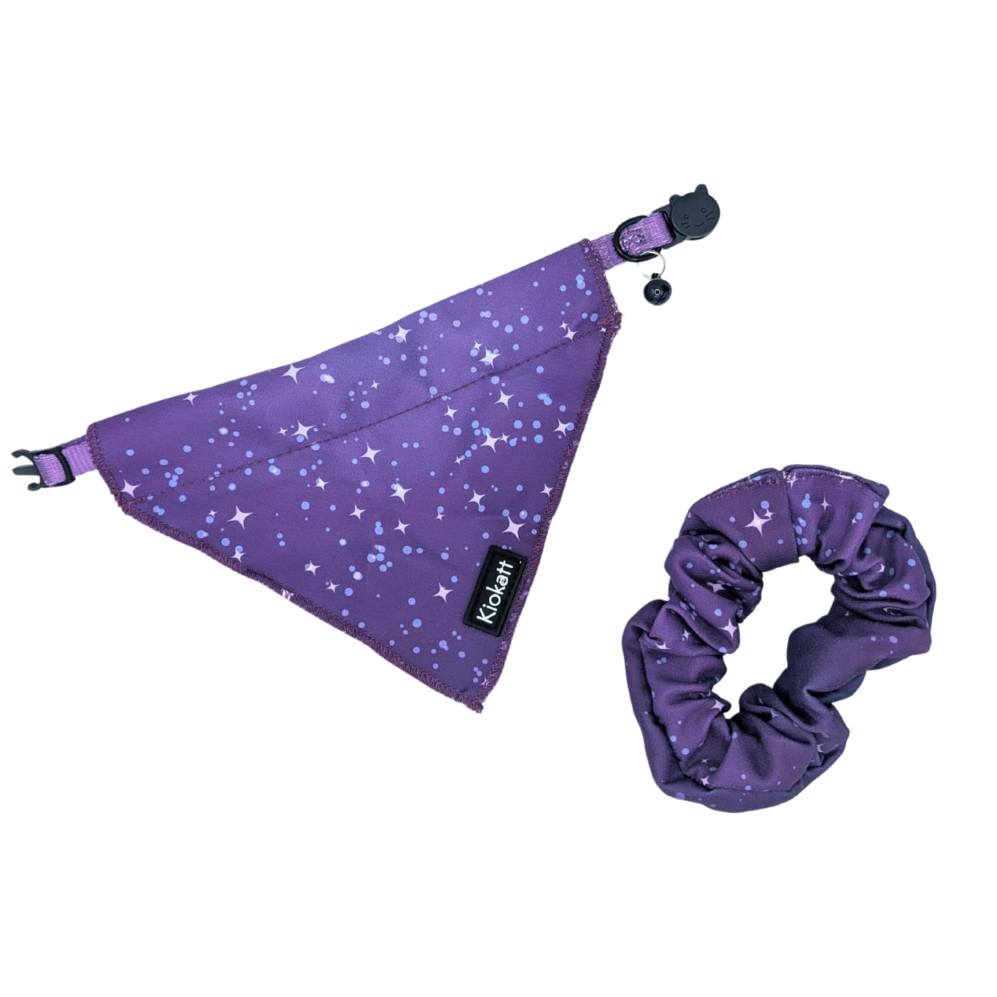 Pawsome Pair – Purple Stars Bandana Cat Collar + Matching Scrunchie