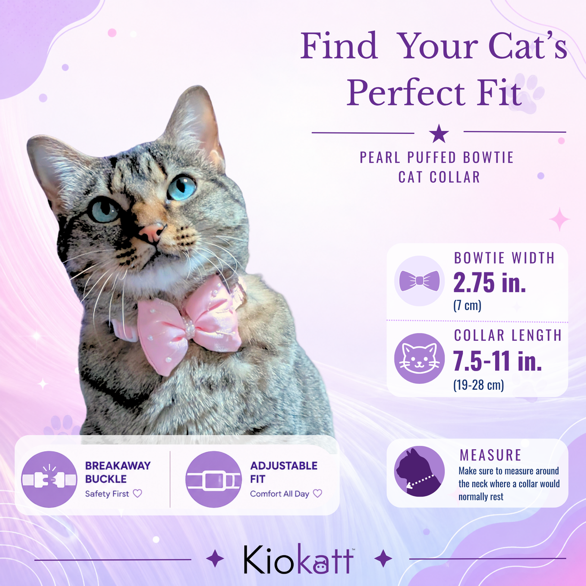 Satin Puffed Bow Cat Collar Set of 2 - Pink & Purple