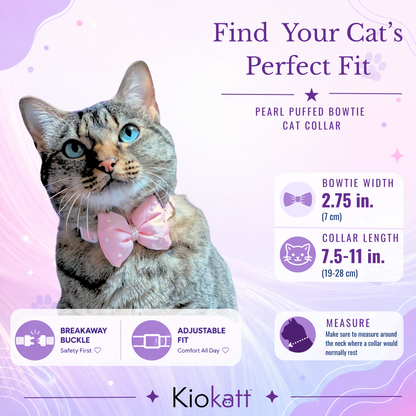 Satin Puffed Bow Cat Collar Set of 2 - Pink & Purple
