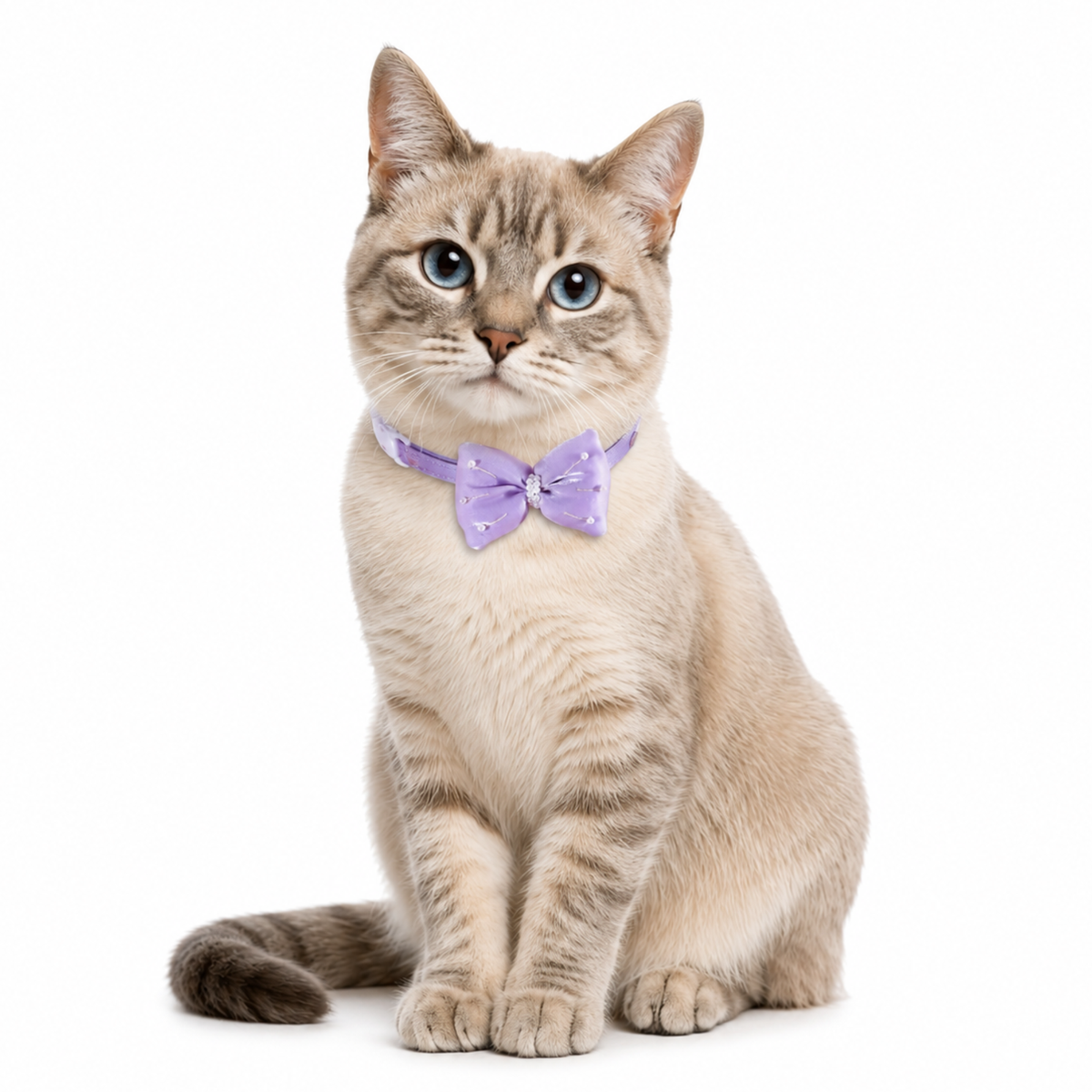 Satin Puffed Bow Cat Collar Set of 2 - Pink & Purple