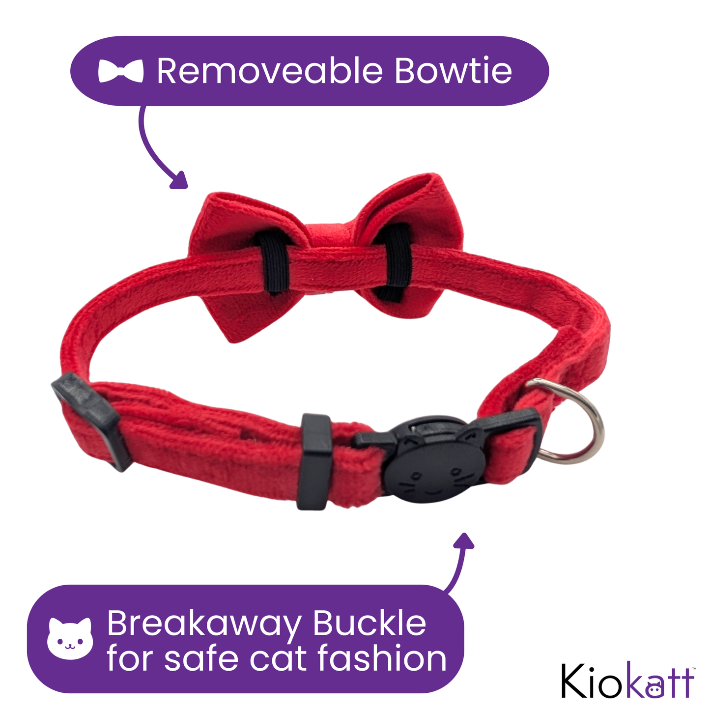 Heartfire – Red Velvet Bowtie + Bell Cat Collar