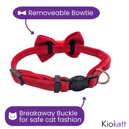 Heartfire – Red Velvet Bowtie + Bell Cat Collar