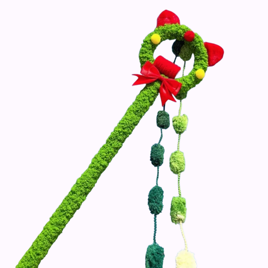 Green Cat Wand Toy with Red Bow