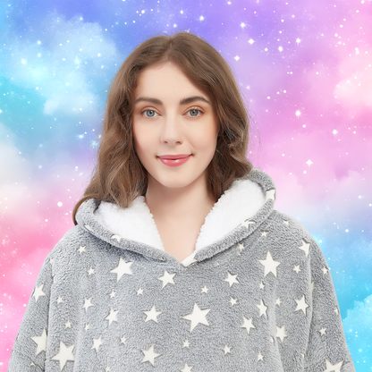 Glow-in-the-Dark Star Cat Ear Oversized Hoodie Blanket