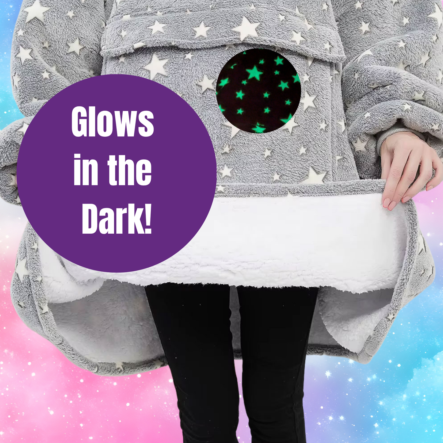 Glow-in-the-Dark Star Cat Ear Oversized Hoodie Blanket