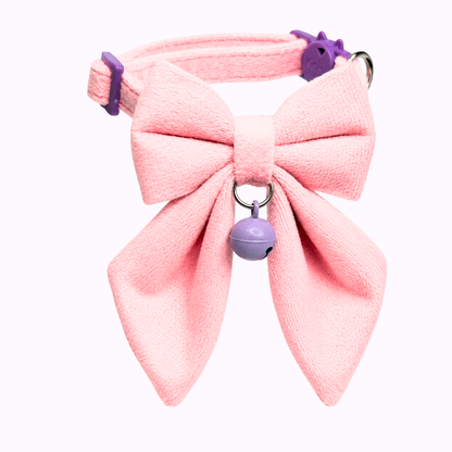 Pink Velvet Sailor Bow Cat Collar with Purple Bell