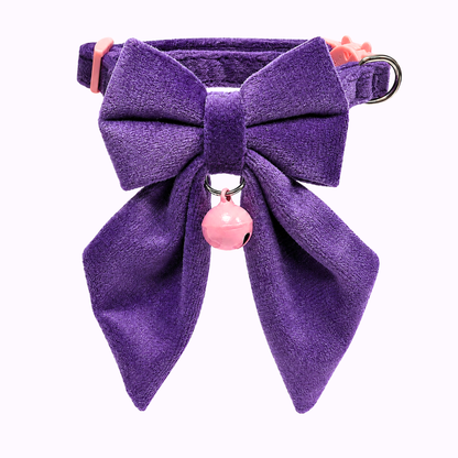 Purple Velvet Sailor Bow Cat Collar with Pink Bell